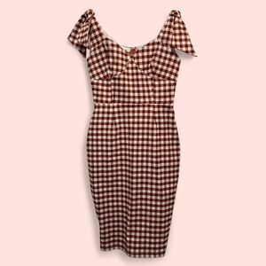 Unique Vintage 1950s Style Gingham Pencil Dress. Womens Large
